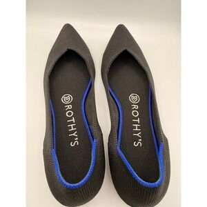 Rothy's The Point Flats Women 7.5 Black Pointed Toe Blue Halo Washable Knit Shoe